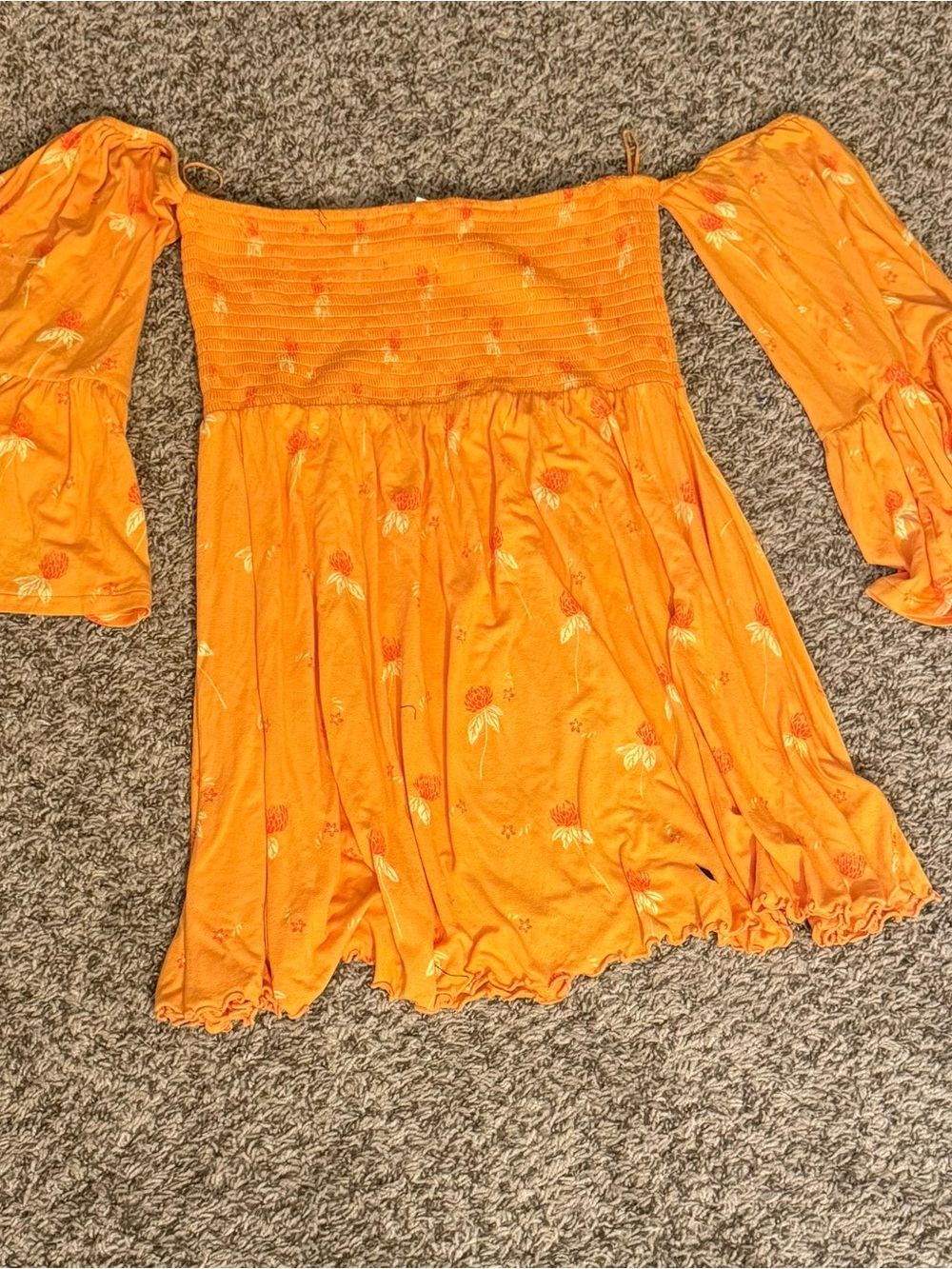Free People Orange Floral Off-Shoulder Top